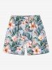 Tenue de plage hawaïenne assortie grande taille à imprimé feuilles et fleurs tropicales pour couples - Bleu clair 