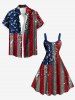 Glitter Sequins Patriotic American Flag Print Plus Size Matching Outfit For Couples -  