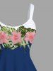 Tenue de plage hawaïenne assortie grande taille à imprimé hibiscus et feuilles thématiques pour couples - Bleu 