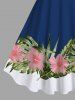 Tenue de plage hawaïenne assortie grande taille à imprimé hibiscus et feuilles thématiques pour couples - Bleu 