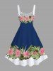 Tenue de plage hawaïenne assortie grande taille à imprimé hibiscus et feuilles thématiques pour couples - Bleu 