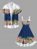 Tenue de plage hawaïenne assortie grande taille à imprimé hibiscus et feuilles thématiques pour couples - Bleu 