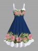 Tenue de plage hawaïenne assortie grande taille à imprimé hibiscus et feuilles thématiques pour couples - Bleu 