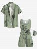 Ensemble chemise hawaïenne et barboteuse grande taille, imprimé cocotier, pour couple - Vert clair 