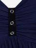 Plus Size Skull Fishnet Panel Ruched Crisscross O-Ring Buckle Dress -  
