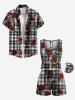 Plus Size Rose Flower Leave Plaid Print Hawaii Drawstring Pocket Romper -  