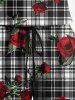 Plus Size Rose Flower Leave Plaid Print Hawaii Drawstring Pocket Romper -  