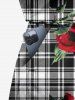 Plus Size Rose Flower Leave Plaid Print Hawaii Drawstring Pocket Romper -  