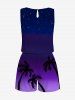 Plus Size Coconut Tree Ombre Galaxy Print Hawaii Drawstring Pocket Romper -  