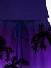 Plus Size Coconut Tree Ombre Galaxy Print Hawaii Drawstring Pocket Romper -  