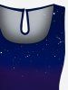 Plus Size Coconut Tree Ombre Galaxy Print Hawaii Drawstring Pocket Romper -  