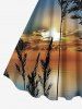 Robe trapèze hawaïenne grande taille à imprimé coucher de soleil et crépuscule, motif ombré, plantes et mer - Bleu XXS