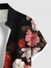 Chemise hawaïenne à imprimé floral ombré grande taille et poche boutonnée pour homme - Noir 2XL