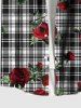 Chemise hawaïenne grande taille à imprimé floral et feuilles de rose et à carreaux pour homme - Noir 2XL