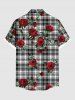 Chemise hawaïenne grande taille à imprimé floral et feuilles de rose et à carreaux pour homme - Noir XL