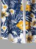 Chemise hawaïenne grande taille à imprimé feuilles tropicales et fleurs d'hibiscus pour homme - Bleu L