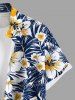 Chemise hawaïenne grande taille à imprimé feuilles tropicales et fleurs d'hibiscus pour homme - Bleu L