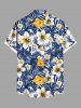 Chemise hawaïenne grande taille à imprimé floral et feuilles tropicales et hibiscus pour homme - Bleu 5XL