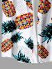 Plus Size Colorful Geometric Colorblock Pineapple Print Hawaii Button Pocket Shirt For Men -  