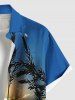Chemise hawaïenne grande taille à imprimé floral, ombré, coucher de soleil et crépuscule, avec poches boutonnées, pour homme - Bleu 5XL