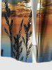 Chemise hawaïenne grande taille à imprimé floral, ombré, coucher de soleil et crépuscule, avec poches boutonnées, pour homme - Bleu 5XL