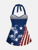 Haut de tankini dos nu avec imprimé 3D surpiqûres et ancre du drapeau américain patriotique - Bleu 3X