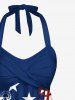 Haut de tankini dos nu avec imprimé 3D surpiqûres et ancre du drapeau américain patriotique - Bleu 3X