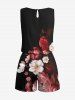 Plus Size Ombre Flower Print Hawaii Drawstring Pocket Romper -  