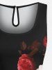 Plus Size Ombre Flower Print Hawaii Drawstring Pocket Romper -  
