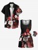 Plus Size Ombre Flower Print Hawaii Drawstring Pocket Romper -  