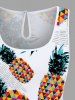 Combinaison hawaïenne grande taille à imprimé ananas géométrique et coloré avec cordon de serrage et poches - Blanc 5X