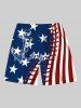 Plus Size Patriotic American Flag Anchor 3D Topstitching Print Hawaii Cruise Drawstring Beach Shorts For Men -  