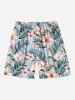 Plus Size Tropical Leaf Hibiscus Flower Print Hawaii Beach Shorts For Men -  