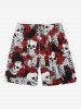 Plus Size Skulls Skeleton Rose Flower Crow Print Hawaii Beach Shorts For Men -  