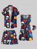 Plus Size Skull Tropical Leaf Hibiscus Flower Print Hawaii Drawstring Beach Shorts For Men -  