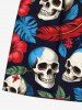Plus Size Skull Tropical Leaf Hibiscus Flower Print Hawaii Drawstring Beach Shorts For Men -  