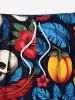 Plus Size Skull Tropical Leaf Hibiscus Flower Print Hawaii Drawstring Beach Shorts For Men -  
