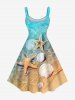 Plus Size Sea Ripples Beach Starfish Print Hawaii Tank Dress -  