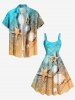 Plus Size Sea Ripples Beach Starfish Print Hawaii Tank Dress -  