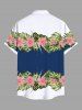 Plus Size Topical Leaf Hibiscus Flower Print Buttons Pocket Hawaii Shirt For Men -  