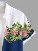 Plus Size Topical Leaf Hibiscus Flower Print Buttons Pocket Hawaii Shirt For Men -  