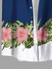 Plus Size Topical Leaf Hibiscus Flower Print Buttons Pocket Hawaii Shirt For Men -  