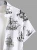 Chemise hawaïenne grande taille à boutons et poches, imprimé vagues et croisière, pour homme - Blanc 3XL