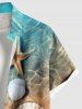 Plus Size Sea Ripples Beach Starfish Print Buttons Pocket Hawaii Shirt For Men -  