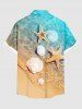 Plus Size Sea Ripples Beach Starfish Print Buttons Pocket Hawaii Shirt For Men -  