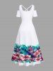 Plus Size Tropical Leaf Flowers Print Cold Shoulder Crisscross Hawaii Maxi Dress -  