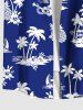 Plus Size Coconut Tree Seascape Flowers Pineapple Print Buttons Pocket Hawaii Shirt For Men -  