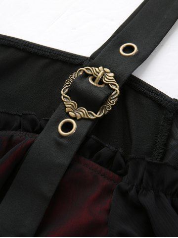 Lace Up Asymmetrical Cold Shoulder Blouse and Skull Flocking Appliques Flare Pants Plus Size Outfit