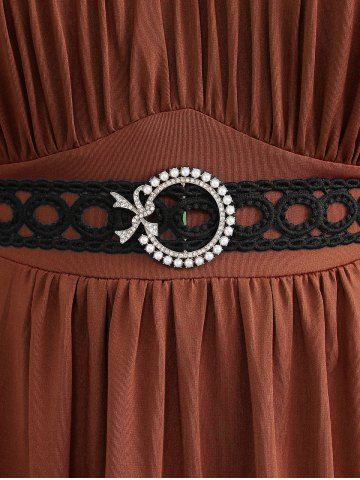 Plus Size Bell Sleeves Ruched Braided Buckle Belted A Line Renaissance Midi Dress