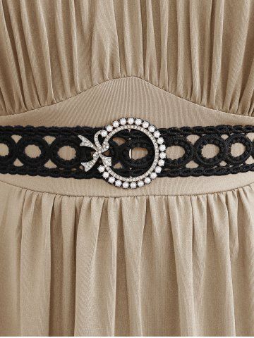 Plus Size Bell Sleeves Ruched Braided Buckle Belted A Line Renaissance Midi Dress